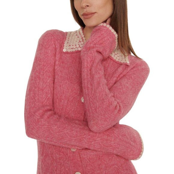 Ahiri Flared Cardigan Button Embellished Merino Wool Blend Long Sleeve Sz L - Picture 4 of 12